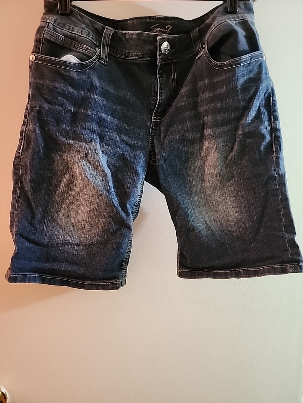 Women's Seven 7 Dark Blue  Bermuda Denim Shorts - Picture 3 of 10